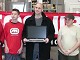 The TOSHIBA Banner, er, the winners and bigwigs of the Game-Off HALO Tournament.